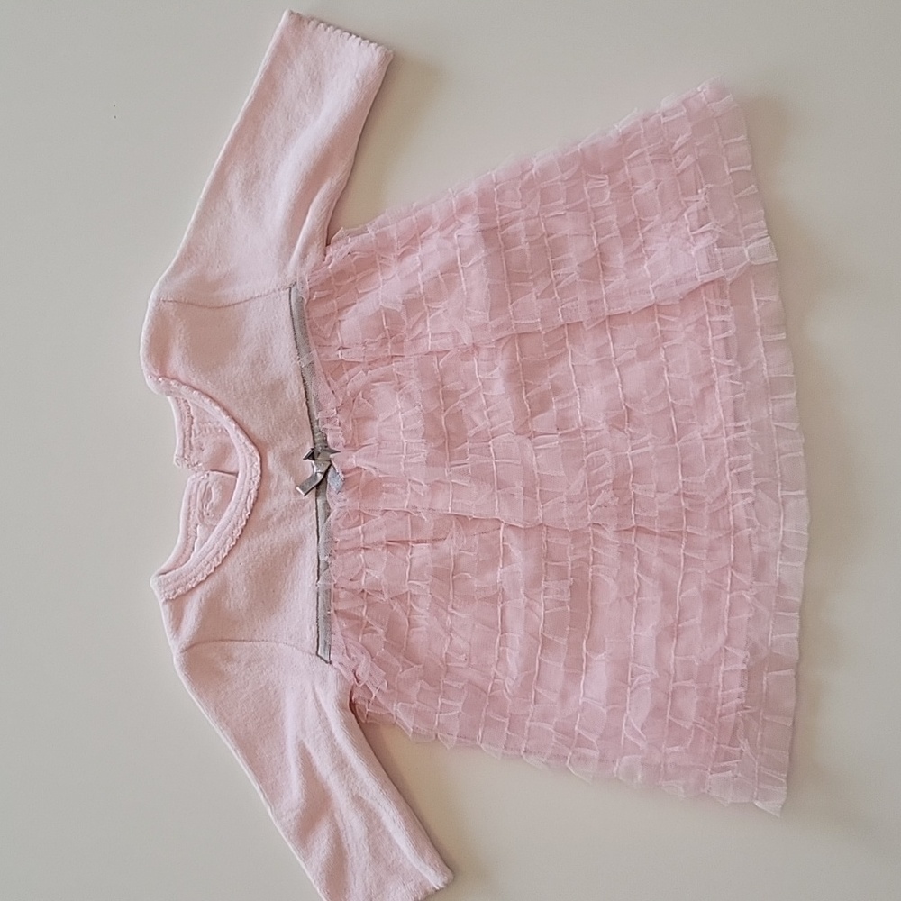 Pink baby girl tulle + velvet dress for 1M